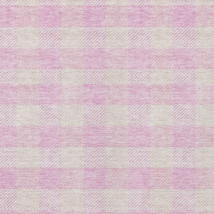 5' X 8' Pink And Gray Plaid Washable Indoor Outdoor Area Rug