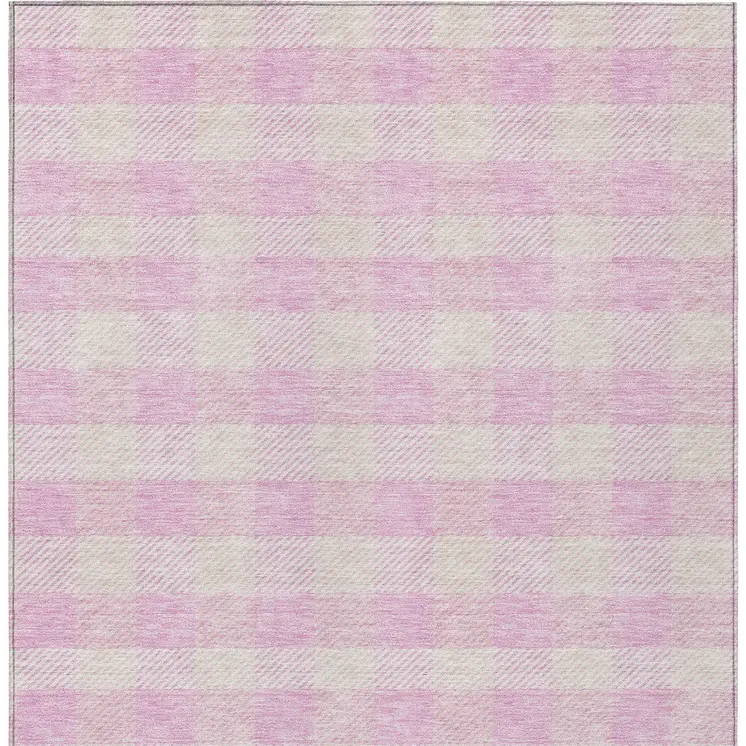 10' X 14' Pink And Gray Plaid Washable Indoor Outdoor Area Rug