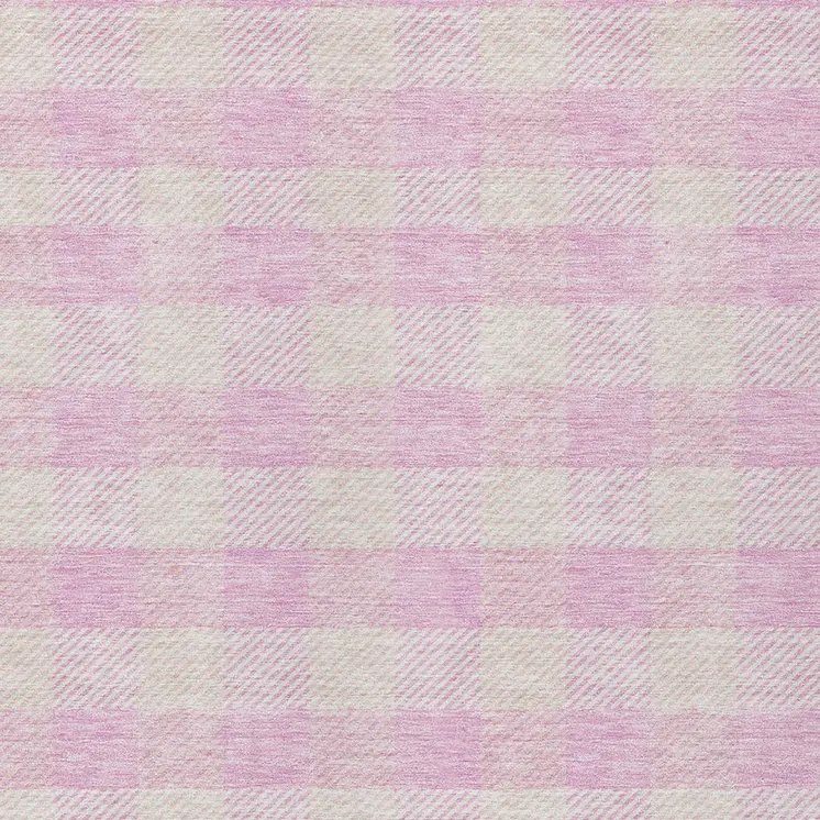 10' X 14' Pink And Gray Plaid Washable Indoor Outdoor Area Rug