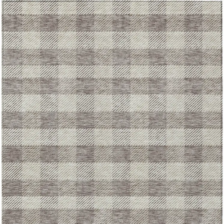 5' X 8' Taupe And Gray Plaid Washable Indoor Outdoor Area Rug
