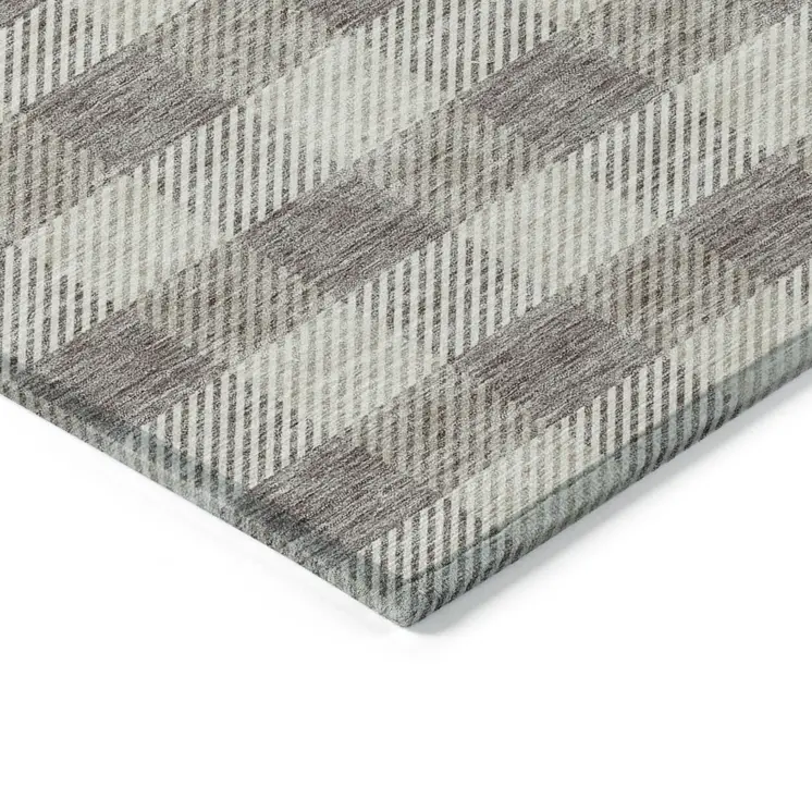 5' X 8' Taupe And Gray Plaid Washable Indoor Outdoor Area Rug