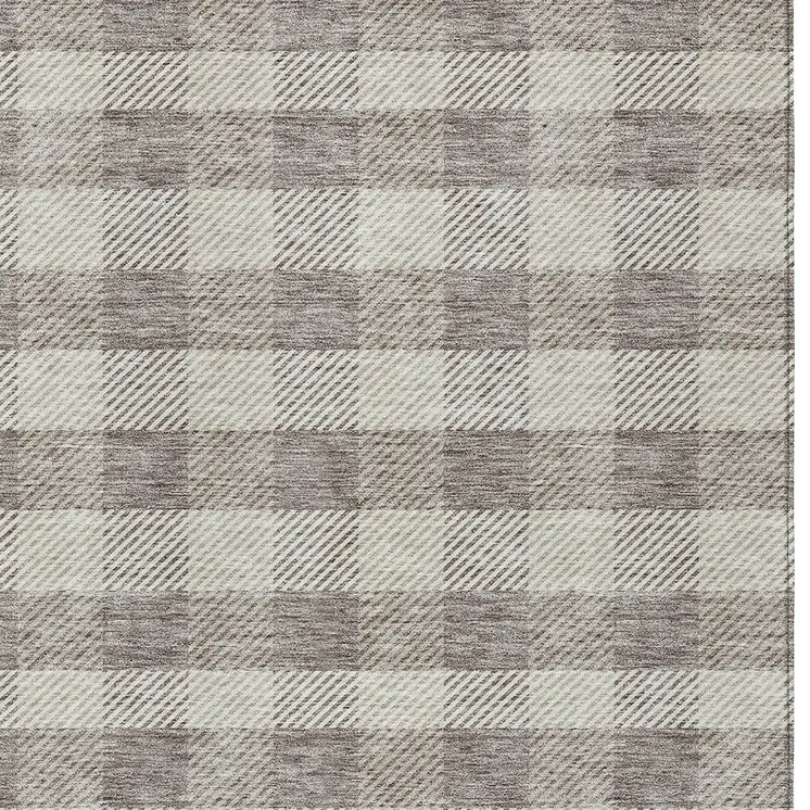 5' X 8' Taupe And Gray Plaid Washable Indoor Outdoor Area Rug