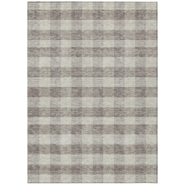 8' X 10' Taupe And Gray Plaid Washable Indoor Outdoor Area Rug