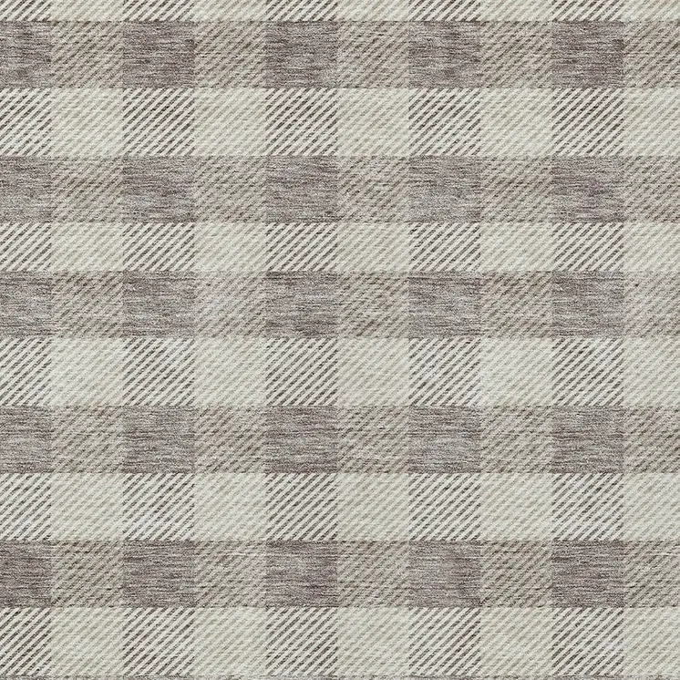 9' X 12' Taupe And Gray Plaid Washable Indoor Outdoor Area Rug