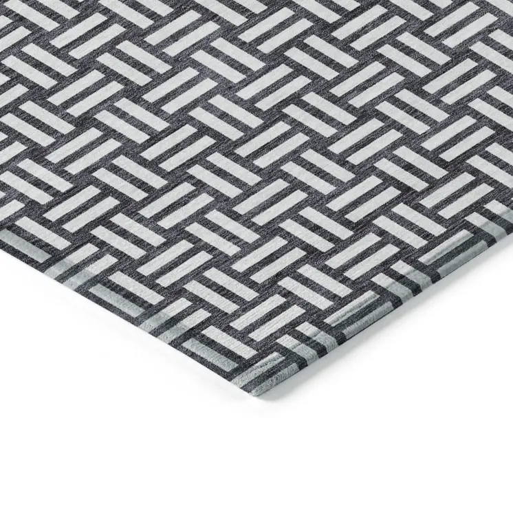 5' X 8' Black And Ivory Geometric Washable Indoor Outdoor Area Rug