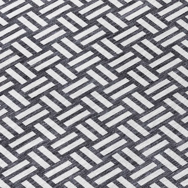 8' Black And Ivory Round Geometric Washable Indoor Outdoor Area Rug