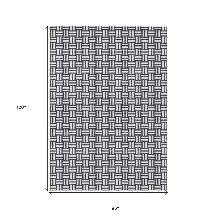 8' X 10' Black And Ivory Geometric Washable Indoor Outdoor Area Rug