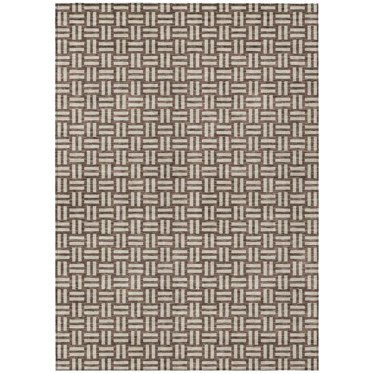 3' X 5' Brown And Beige Geometric Washable Indoor Outdoor Area Rug