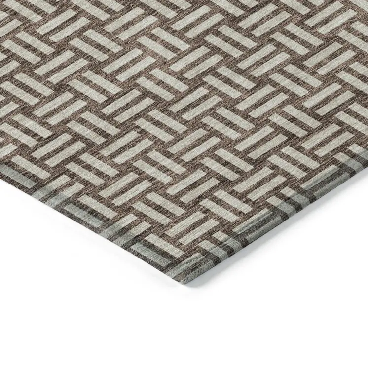 3' X 5' Brown And Beige Geometric Washable Indoor Outdoor Area Rug