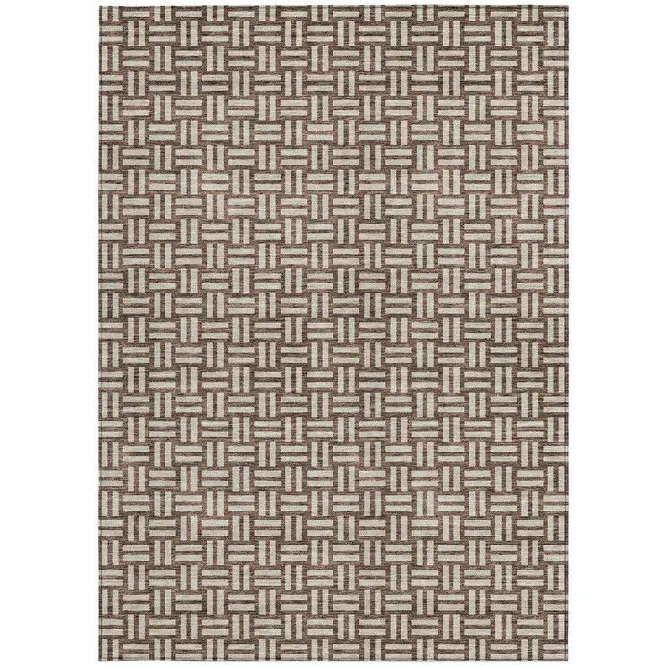 5' X 8' Brown And Beige Geometric Washable Indoor Outdoor Area Rug