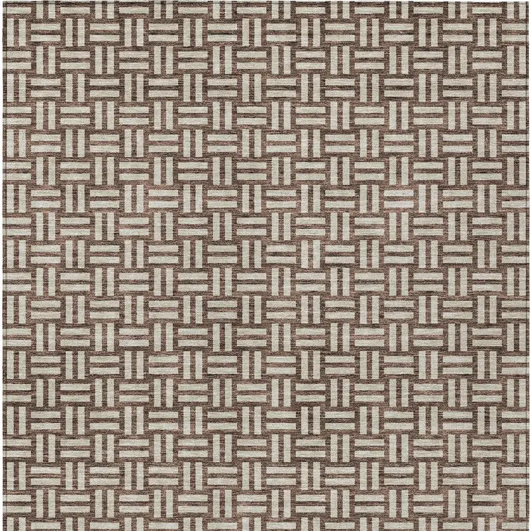 5' X 8' Brown And Beige Geometric Washable Indoor Outdoor Area Rug