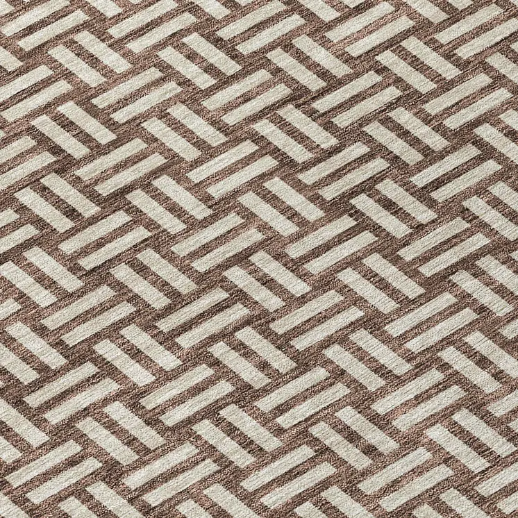8' Brown And Beige Round Geometric Washable Indoor Outdoor Area Rug