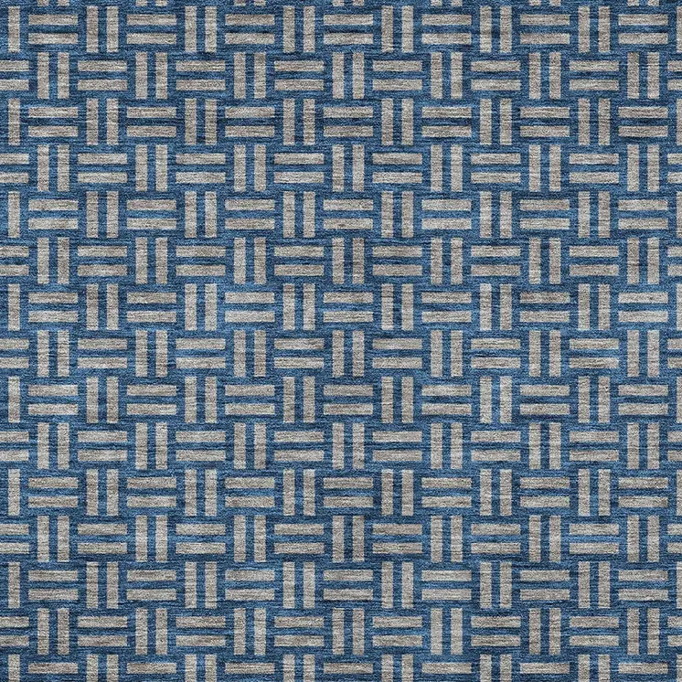 3' X 5' Blue And Gray Geometric Washable Indoor Outdoor Area Rug