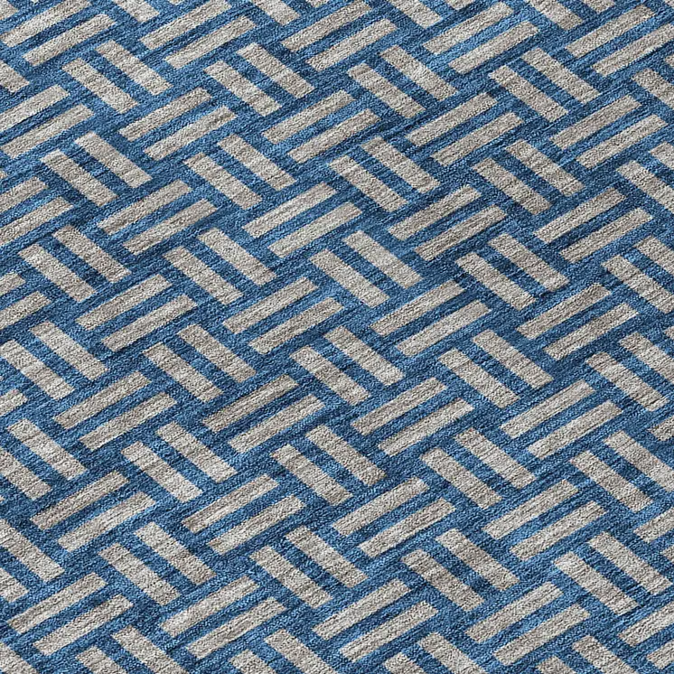 8' Blue And Gray Round Geometric Washable Indoor Outdoor Area Rug