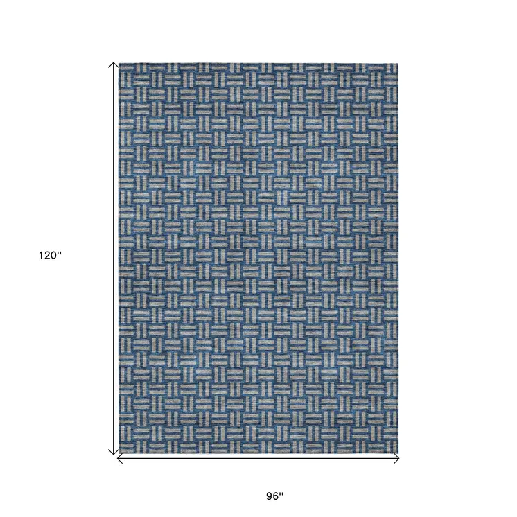 8' X 10' Blue And Gray Geometric Washable Indoor Outdoor Area Rug
