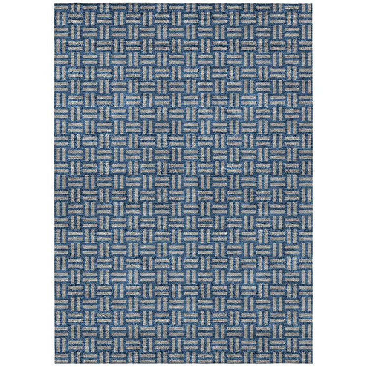 8' X 10' Blue And Gray Geometric Washable Indoor Outdoor Area Rug