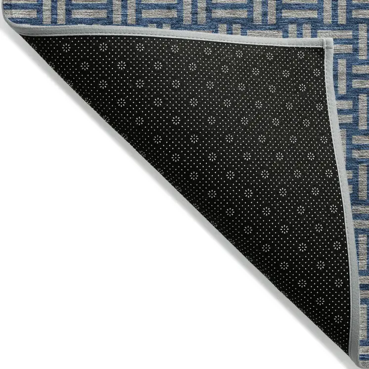 8' X 10' Blue And Gray Geometric Washable Indoor Outdoor Area Rug