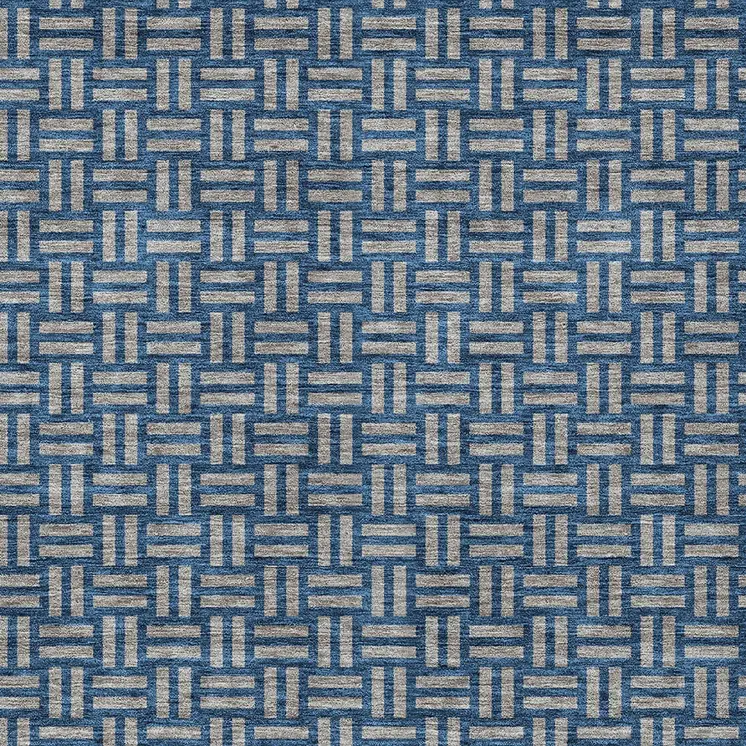 8' X 10' Blue And Gray Geometric Washable Indoor Outdoor Area Rug