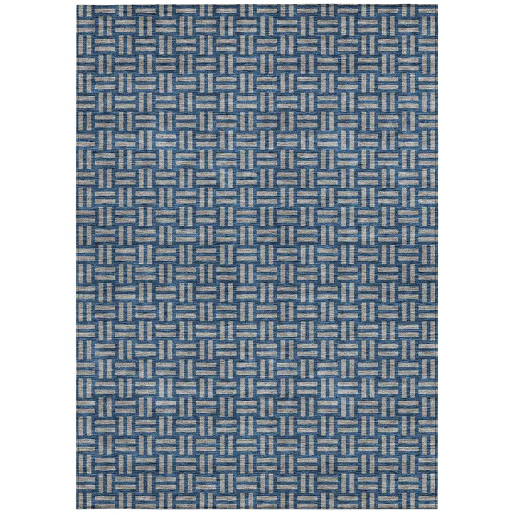 9' X 12' Blue And Gray Geometric Washable Indoor Outdoor Area Rug
