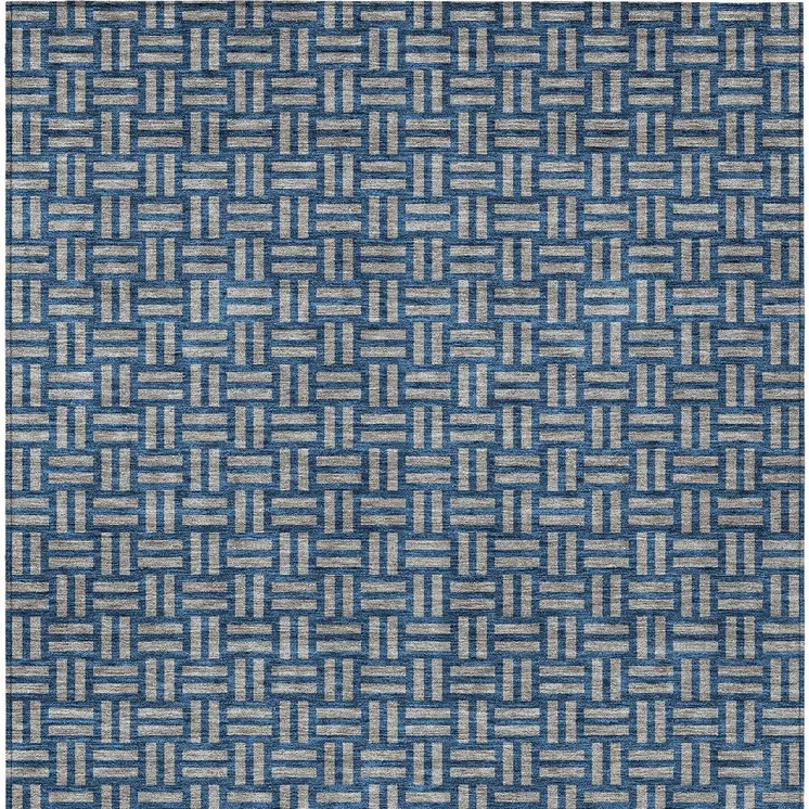 10' X 14' Blue And Gray Geometric Washable Indoor Outdoor Area Rug
