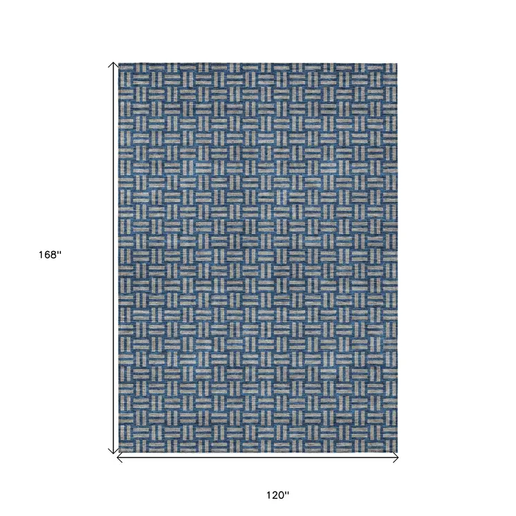 10' X 14' Blue And Gray Geometric Washable Indoor Outdoor Area Rug