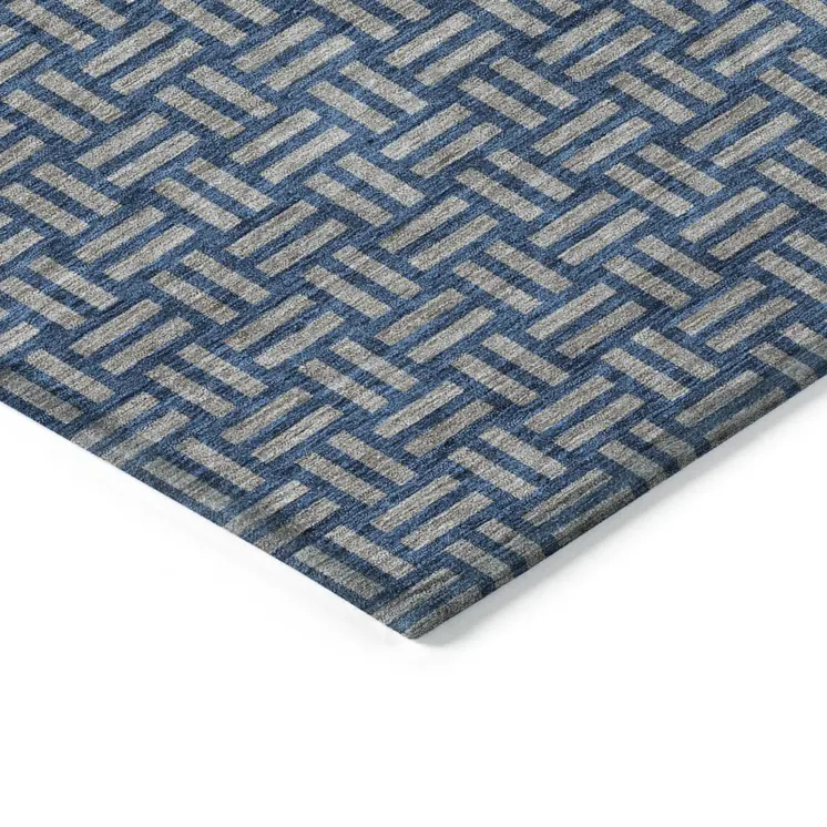 10' X 14' Blue And Gray Geometric Washable Indoor Outdoor Area Rug