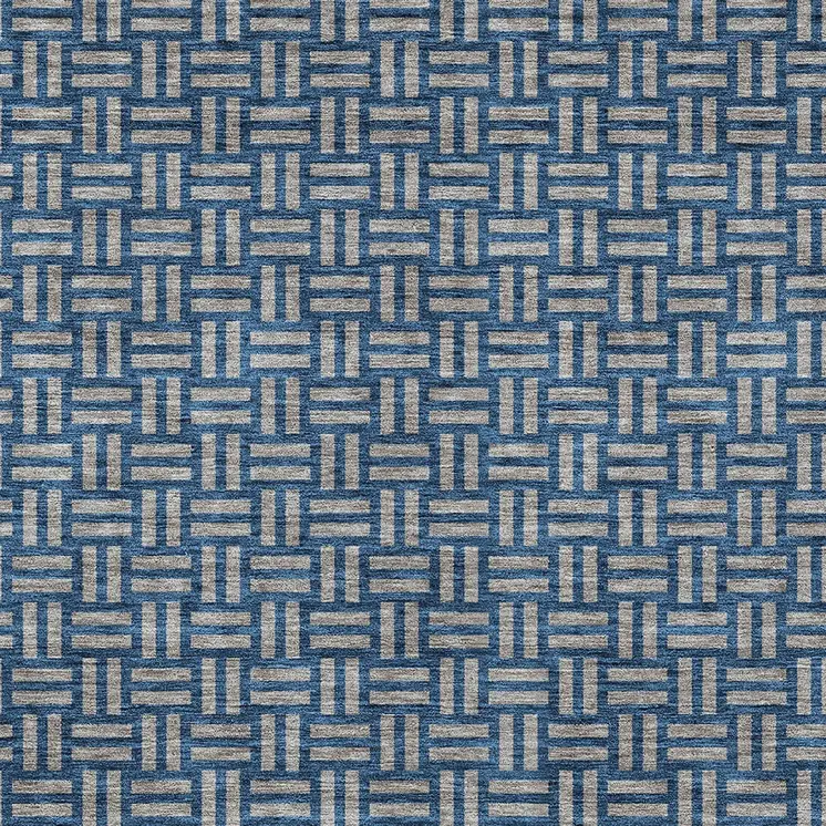 10' X 14' Blue And Gray Geometric Washable Indoor Outdoor Area Rug