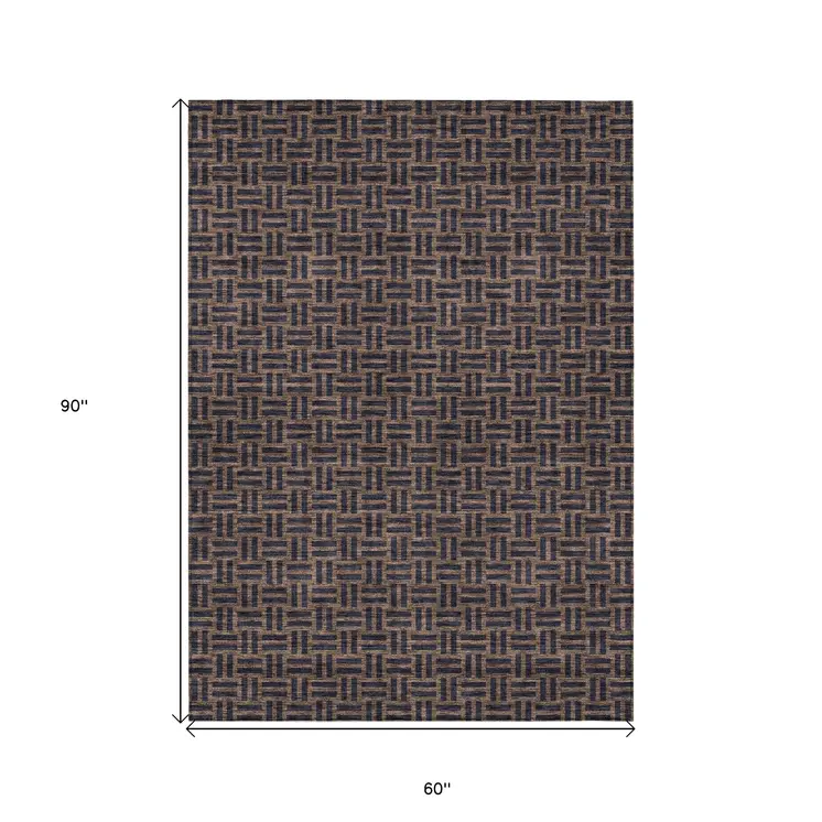 5' X 8' Chocolate And Black Geometric Washable Indoor Outdoor Area Rug