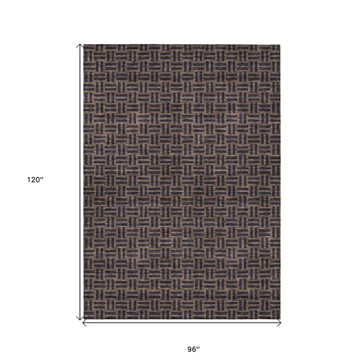 8' X 10' Chocolate And Black Geometric Washable Indoor Outdoor Area Rug