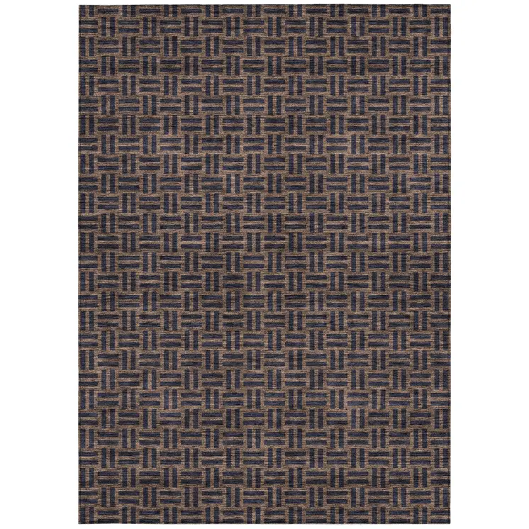 9' X 12' Chocolate And Black Geometric Washable Indoor Outdoor Area Rug