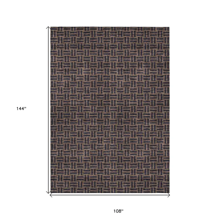9' X 12' Chocolate And Black Geometric Washable Indoor Outdoor Area Rug