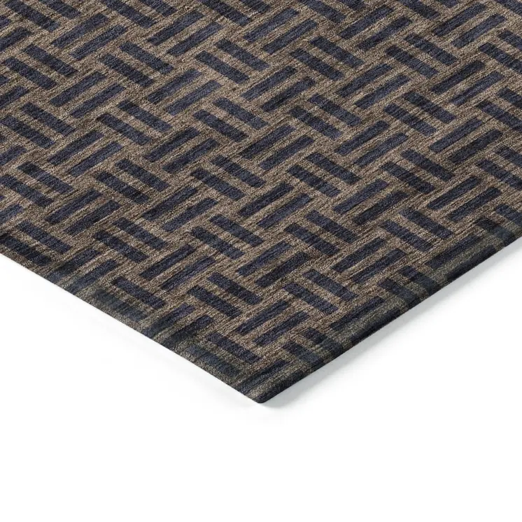 10' X 14' Chocolate And Black Geometric Washable Indoor Outdoor Area Rug