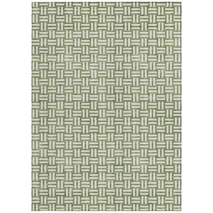 3' X 5' Green And Ivory Geometric Washable Indoor Outdoor Area Rug
