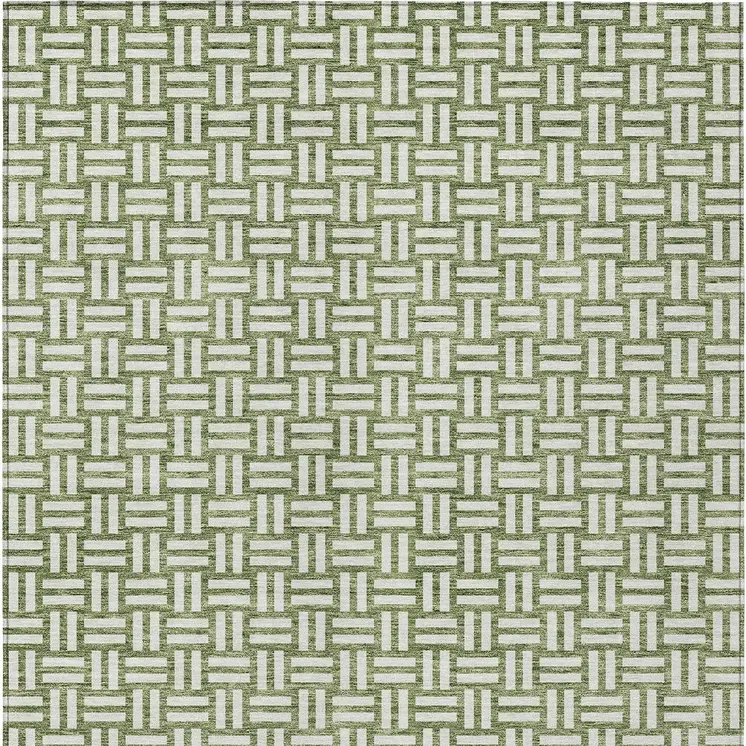 8' X 10' Green And Ivory Geometric Washable Indoor Outdoor Area Rug