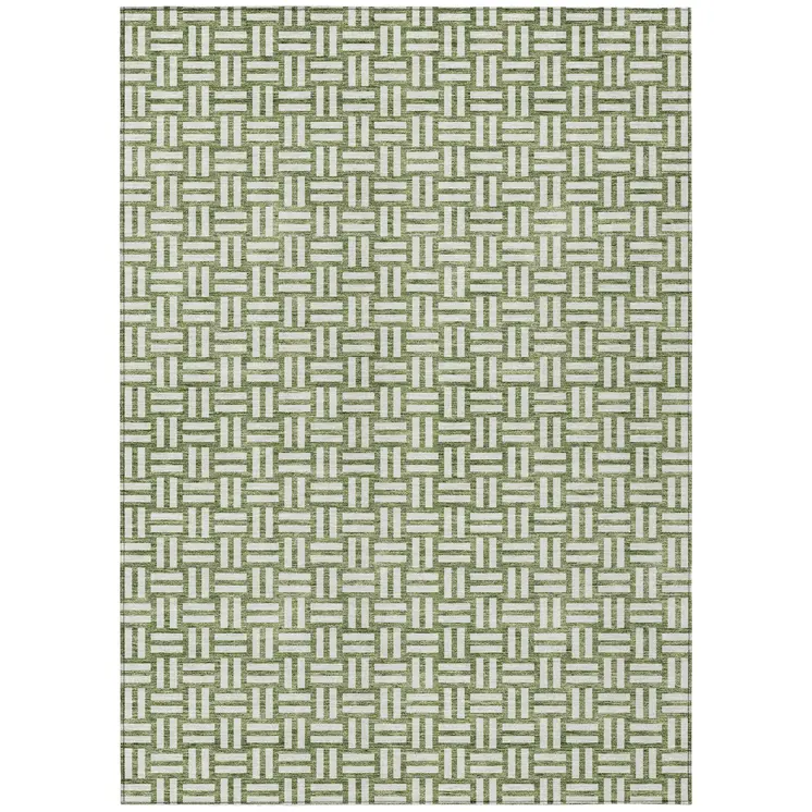 8' X 10' Green And Ivory Geometric Washable Indoor Outdoor Area Rug