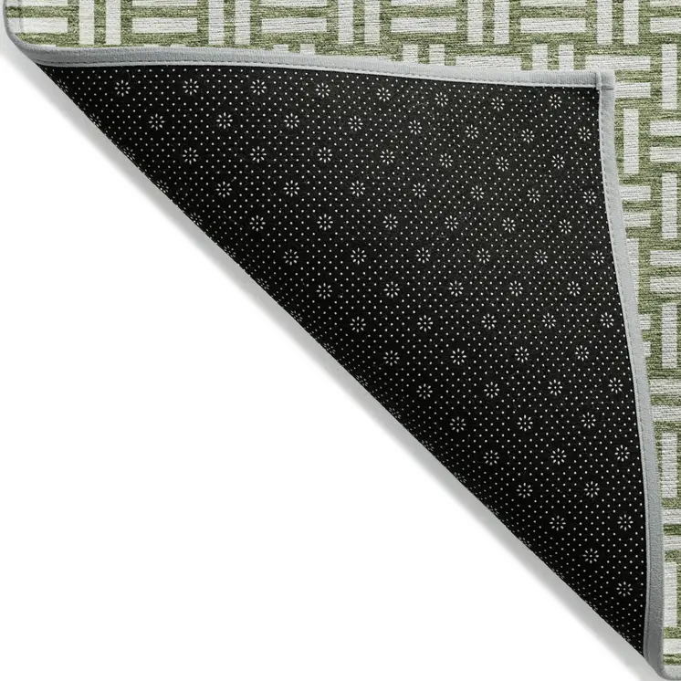 8' X 10' Green And Ivory Geometric Washable Indoor Outdoor Area Rug