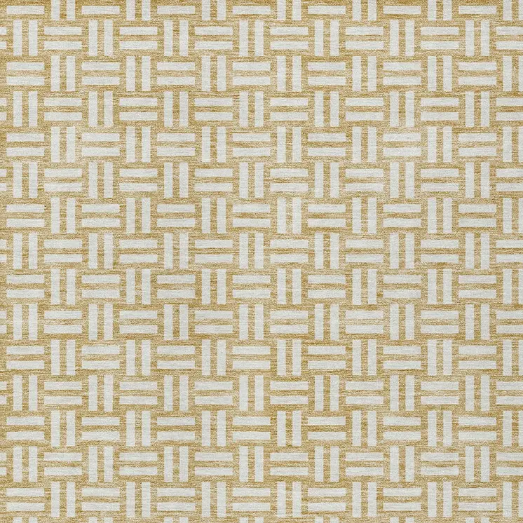 3' X 5' Gold And Beige Geometric Washable Indoor Outdoor Area Rug