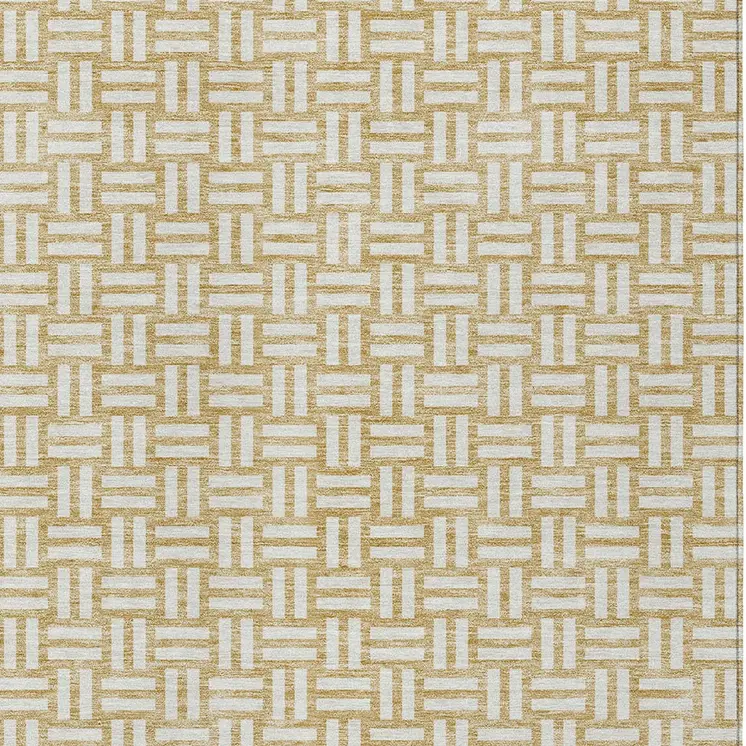 5' X 8' Gold And Beige Geometric Washable Indoor Outdoor Area Rug