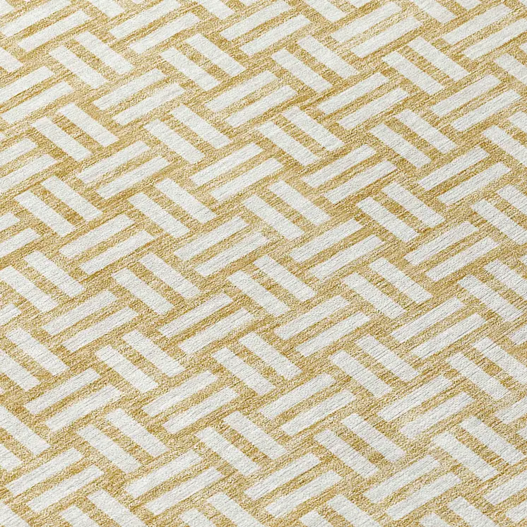8' Gold And Beige Round Geometric Washable Indoor Outdoor Area Rug