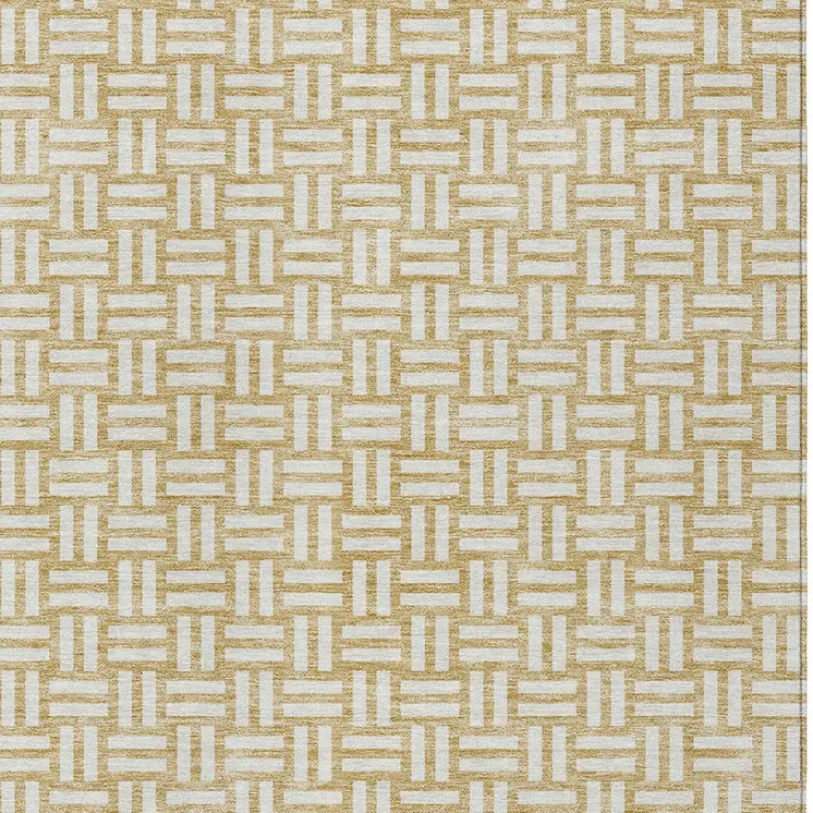 8' X 10' Gold And Beige Geometric Washable Indoor Outdoor Area Rug