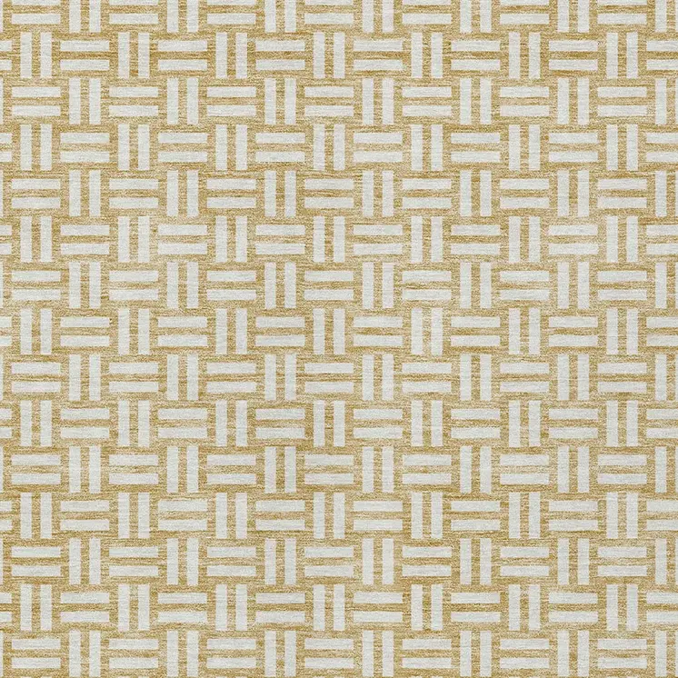 9' X 12' Gold And Beige Geometric Washable Indoor Outdoor Area Rug