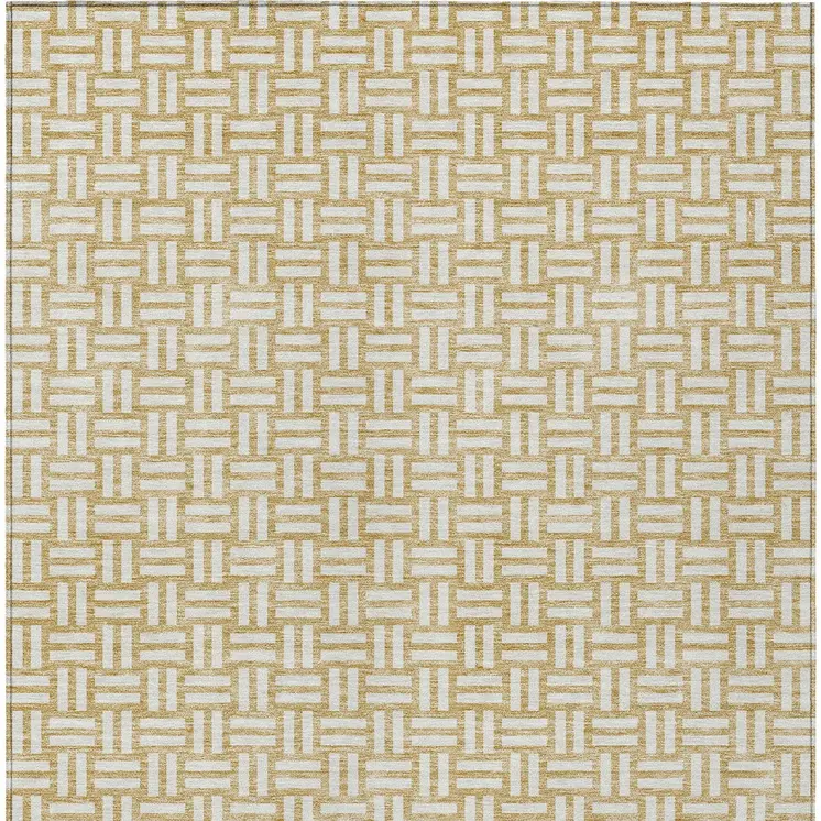 10' X 14' Gold And Beige Geometric Washable Indoor Outdoor Area Rug