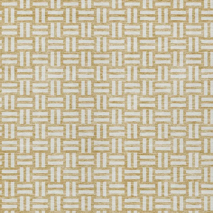 10' X 14' Gold And Beige Geometric Washable Indoor Outdoor Area Rug