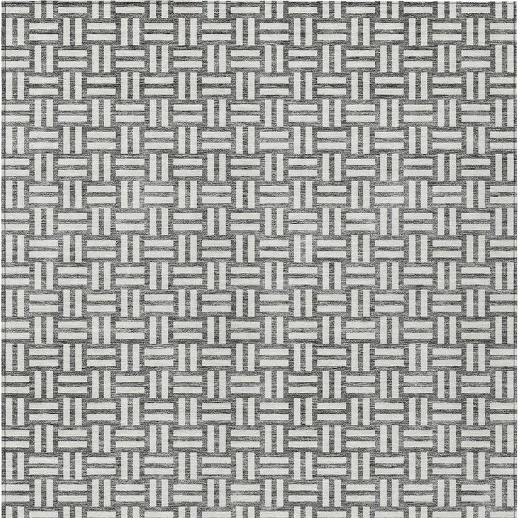 3' X 5' Gray And Ivory Geometric Washable Indoor Outdoor Area Rug