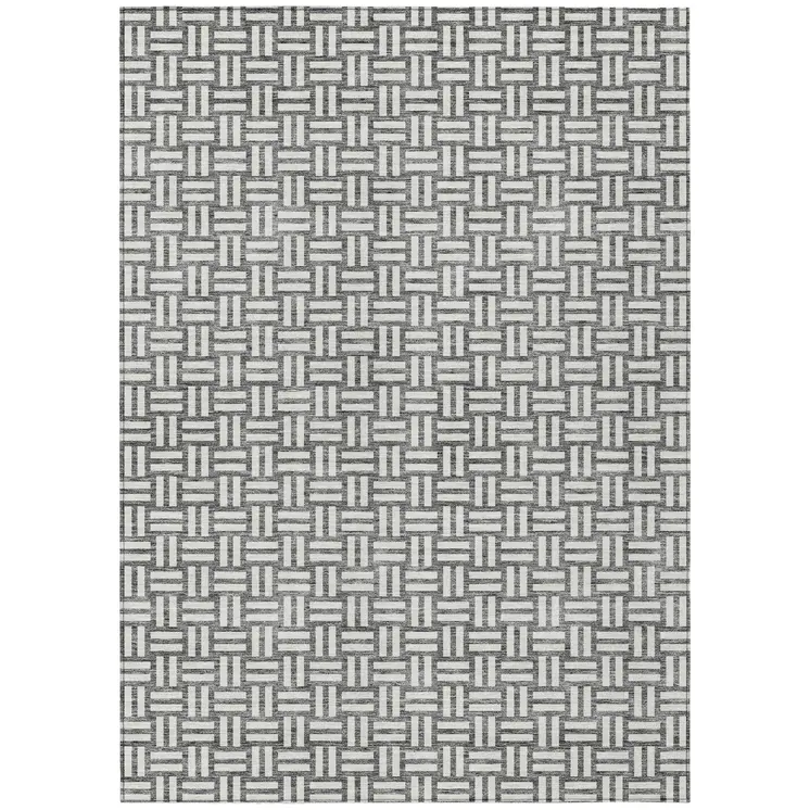 8' X 10' Gray And Ivory Geometric Washable Indoor Outdoor Area Rug