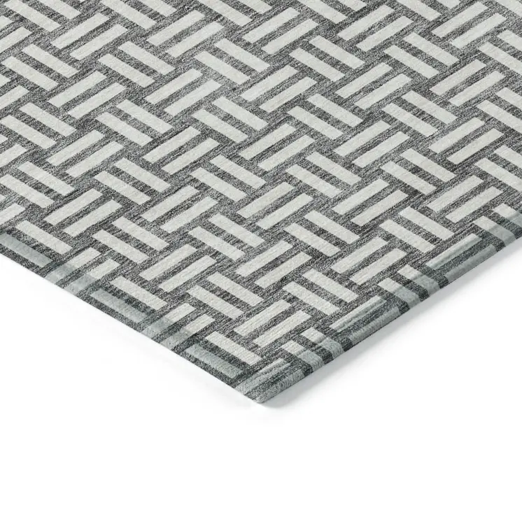 8' X 10' Gray And Ivory Geometric Washable Indoor Outdoor Area Rug