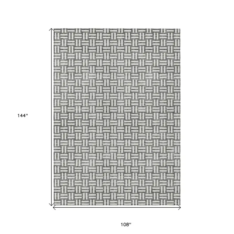 9' X 12' Gray And Ivory Geometric Washable Indoor Outdoor Area Rug