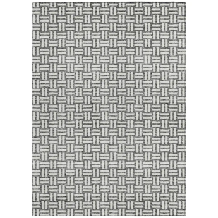 9' X 12' Gray And Ivory Geometric Washable Indoor Outdoor Area Rug