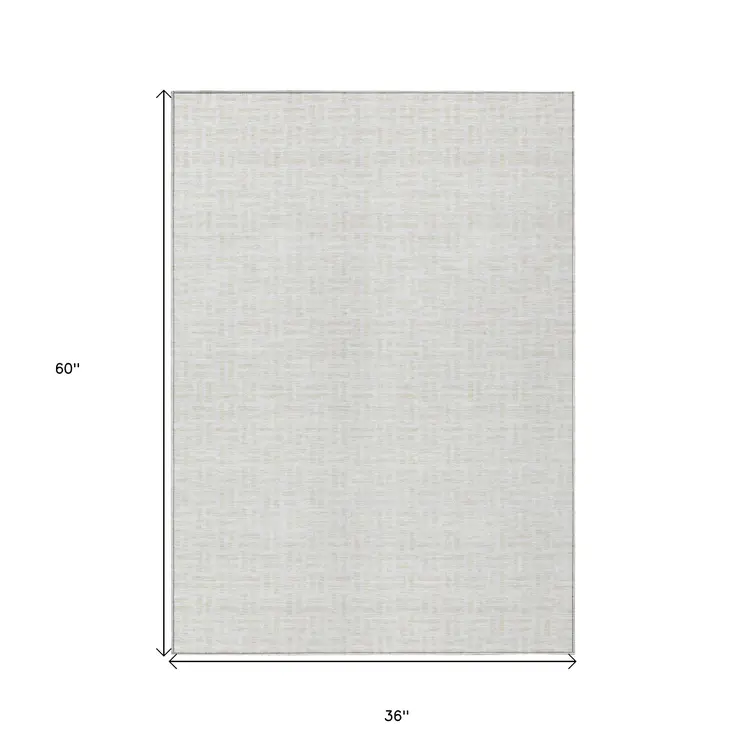 3' X 5' Ivory And Beige Geometric Washable Indoor Outdoor Area Rug
