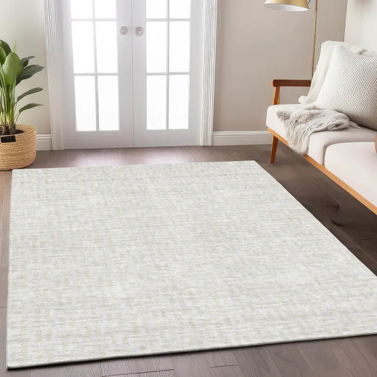 3' X 5' Ivory And Beige Geometric Washable Indoor Outdoor Area Rug